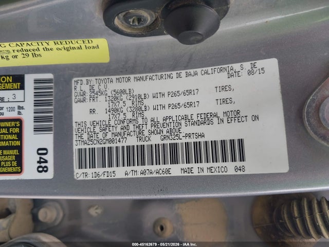 Aukcja sprzedaży 2016 Toyota Tacoma Trd Sport, vin: 3TMAZ5CN2GM001477, numer aukcji: 45162679