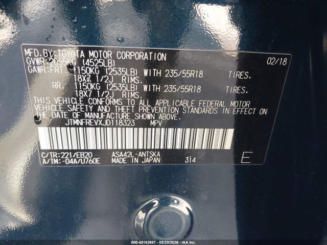 Продаж на аукціоні авто 2018 Toyota Rav4 Se, vin: JTMNFREVXJD118323, номер лоту: 45162687