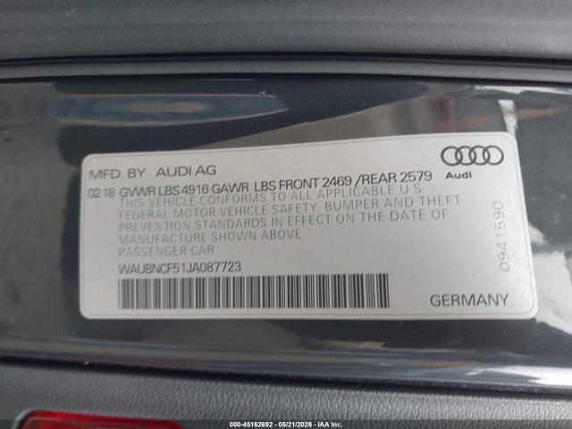 Aukcja sprzedaży 2018 Audi A5 2.0t Premium, vin: WAUBNCF51JA087723, numer aukcji: 45162692