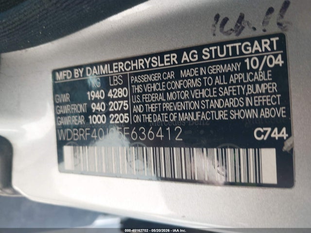 Продажа на аукционе авто 2005 Mercedes-benz C 230k Sport Sedan, vin: WDBRF40J05F636412, номер лота: 45162702