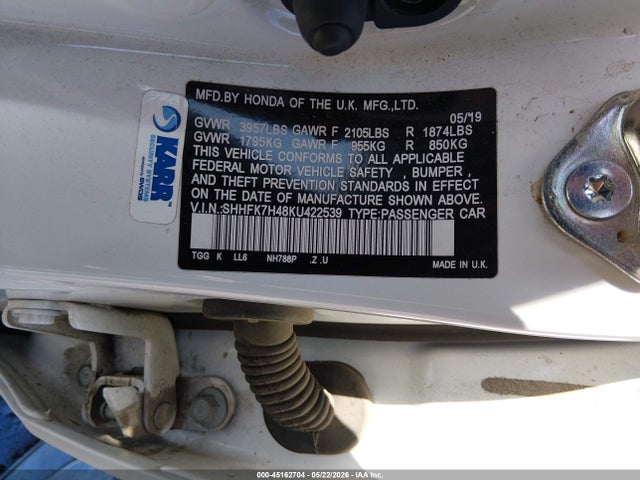 SHHFK7H48KU422539 Honda Civic Sport
