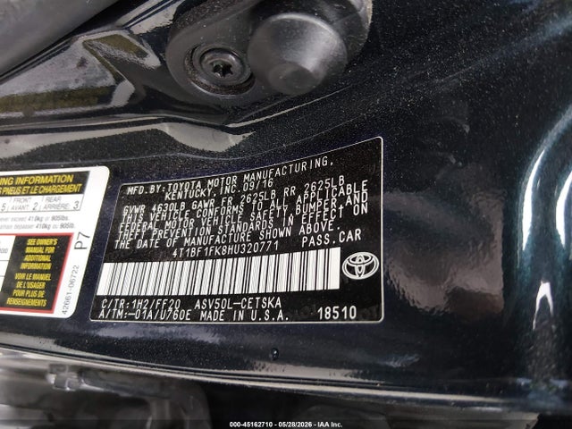 Aukcja sprzedaży 2017 Toyota Camry Se, vin: 4T1BF1FK8HU320771, numer aukcji: 45162710