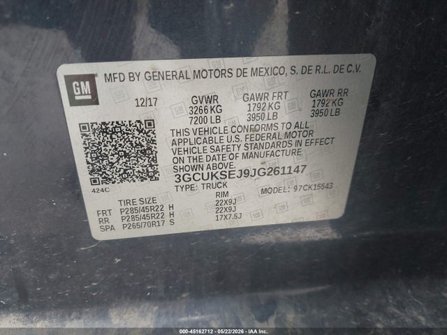 Продажа на аукционе авто 2018 Chevrolet Silverado 1500 2lz, vin: 3GCUKSEJ9JG261147, номер лота: 45162712