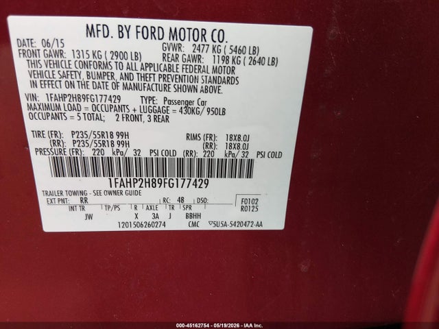 Aukcja sprzedaży 2015 Ford Taurus Sel, vin: 1FAHP2H89FG177429, numer aukcji: 45162754