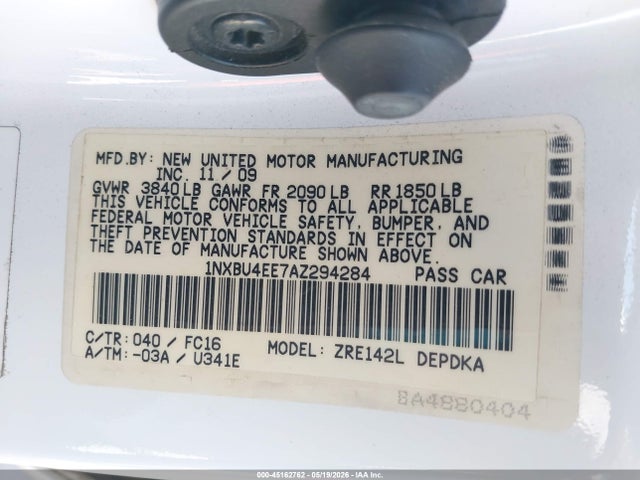 45162762 :رقم المزاد ، 1NXBU4EE7AZ294284 vin ، 2010 Toyota Corolla Le مزاد بيع