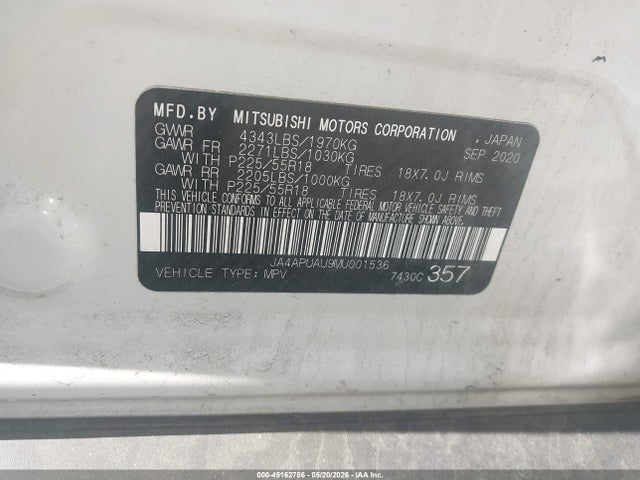 2021 Mitsubishi Outlander Sport 2.0 Es 2wd მანქანა იყიდება აუქციონზე, vin: JA4APUAU9MU001536, აუქციონის ნომერი: 45162786
