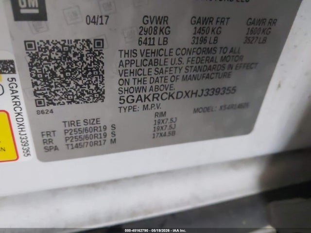 Продажа на аукционе авто 2017 Buick Enclave Premium, vin: 5GAKRCKDXHJ339355, номер лота: 45162790