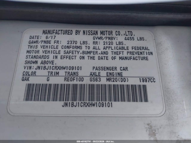 Aukcja sprzedaży 2017 Nissan Rogue Sport Sv, vin: JN1BJ1CRXHW109101, numer aukcji: 45162791