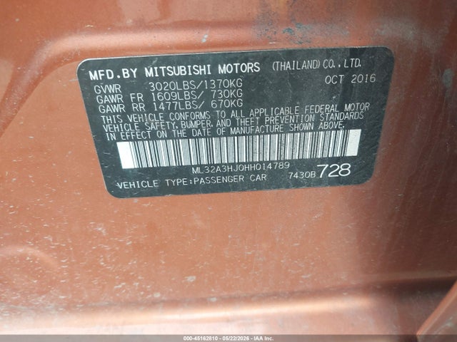 Mitsubishi MIRAGE ES 2017 ML32A3HJ0HH014789 Image 9