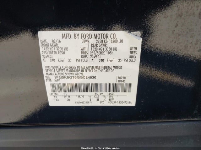 Ford EXPLORER SPORT 2016 1FM5K8GT6GGC24630 Image 9