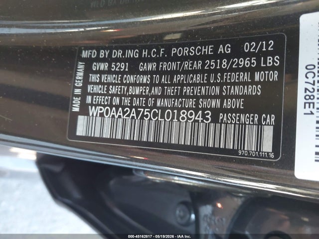Продажа на аукционе авто 2012 Porsche Panamera 4, vin: WP0AA2A75CL018943, номер лота: 45162817