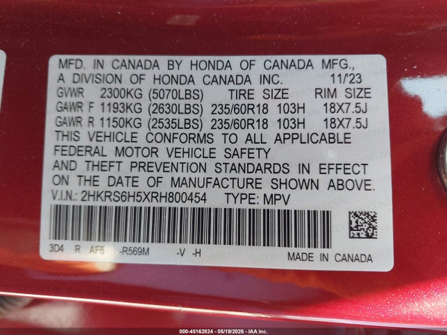 Aukcja sprzedaży 2024 Honda Cr-v Hybrid Sport, vin: 2HKRS6H5XRH800454, numer aukcji: 45162824