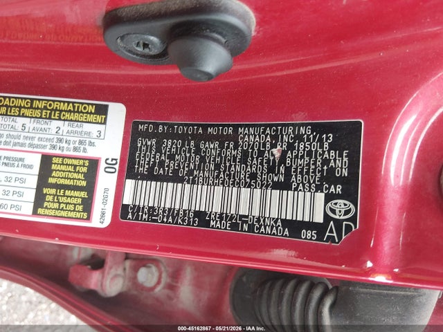 Aukcja sprzedaży 2014 Toyota Corolla Le, vin: 2T1BURHE0EC075022, numer aukcji: 45162867