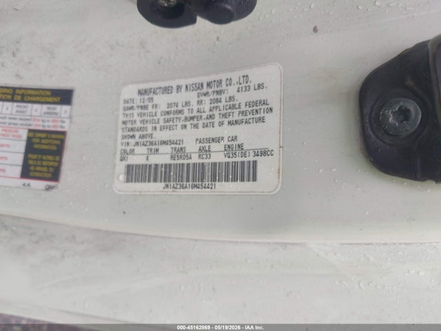 Продажа на аукционе авто 2006 Nissan 350z Touring, vin: JN1AZ36A16M454421, номер лота: 45162869