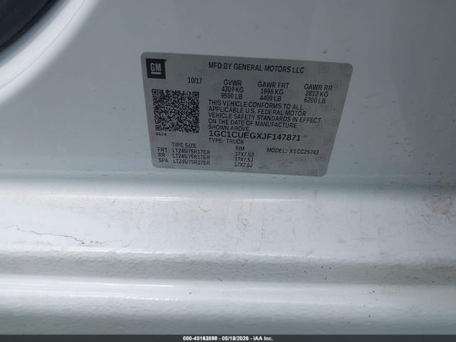 Aukcja sprzedaży 2018 Chevrolet Silverado 2500hd Wt, vin: 1GC1CUEGXJF147871, numer aukcji: 45162890