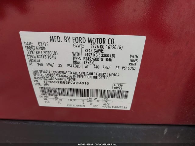 Продажа на аукционе авто 2015 Ford Explorer, vin: 1FM5K7B85FGC24016, номер лота: 45162899