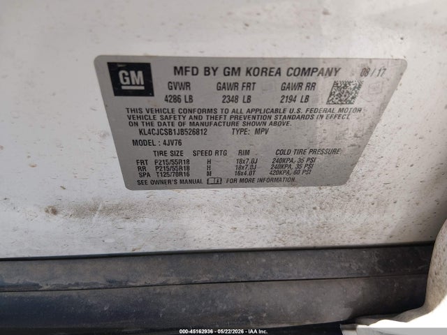 Aukcja sprzedaży 2018 Buick Encore Essence, vin: KL4CJCSB1JB526812, numer aukcji: 45162936