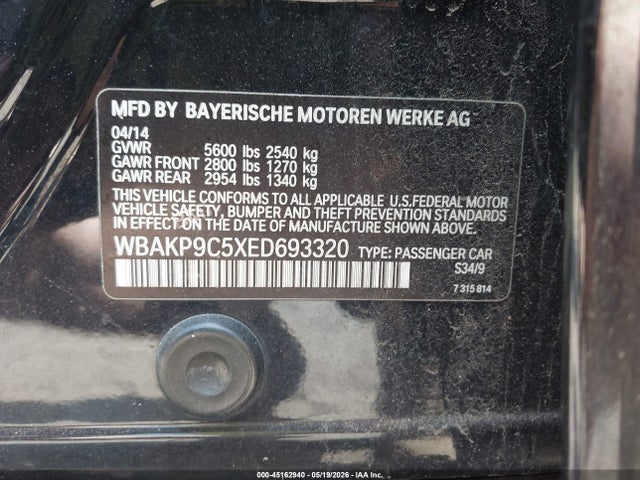 2014 Bmw 550i Xdrive მანქანა იყიდება აუქციონზე, vin: WBAKP9C5XED693320, აუქციონის ნომერი: 45162940