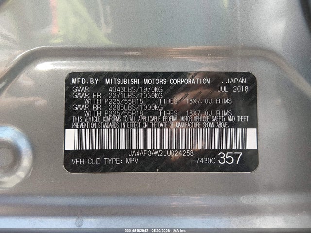 Aukcja sprzedaży 2018 Mitsubishi Outlander Sport 2.4 Se, vin: JA4AP3AW2JU024258, numer aukcji: 45162942