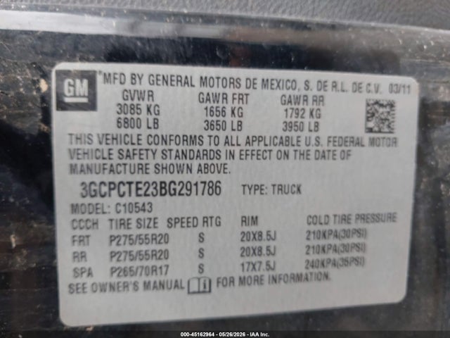 Aukcja sprzedaży 2011 Chevrolet Silverado 1500 Ltz, vin: 3GCPCTE23BG291786, numer aukcji: 45162964