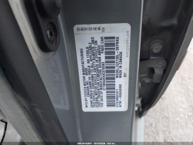 Продажа на аукционе авто 2003 Toyota Corolla Le, vin: 2T1BR32E83C078383, номер лота: 45162981