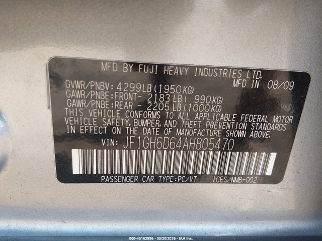 Продаж на аукціоні авто 2010 Subaru Impreza Outback Sport, vin: JF1GH6D64AH805470, номер лоту: 45162996