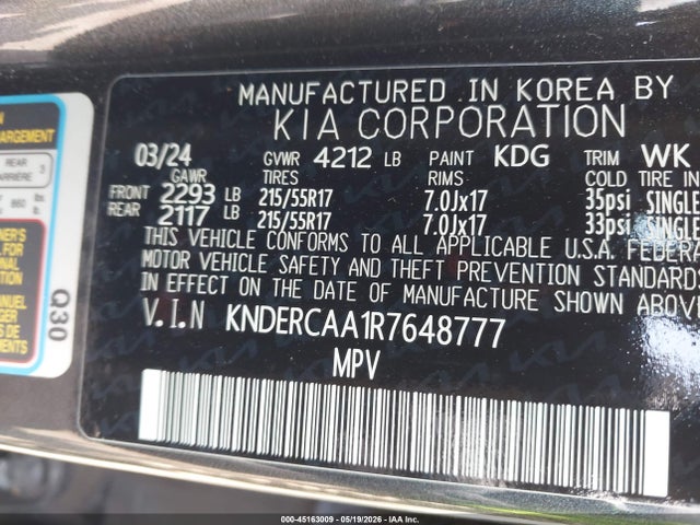 Продажа на аукционе авто 2024 Kia Seltos Ex, vin: KNDERCAA1R7648777, номер лота: 45163009