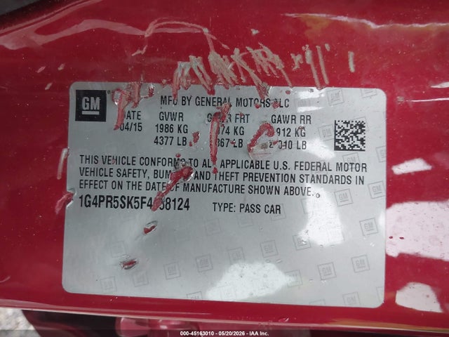 Продажа на аукционе авто 2015 Buick Verano Convenience Group, vin: 1G4PR5SK5F4188124, номер лота: 45163010