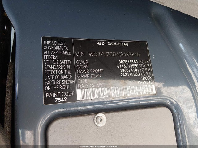 WD3PE7CD4JP637810 Mercedes-Benz Sprinter 2500 Standard Roof V6