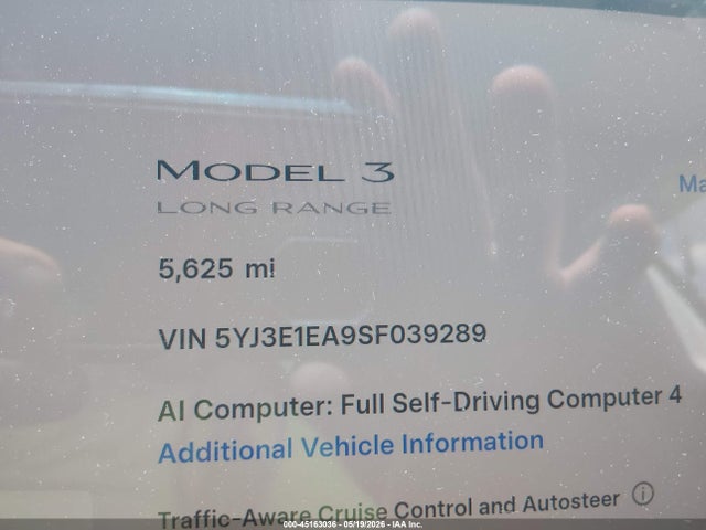 45163036 :رقم المزاد ، 5YJ3E1EA9SF039289 vin ، 2025 Tesla Model 3 Long Range Rear-wheel Drive/standard Rear-wheel Drive مزاد بيع