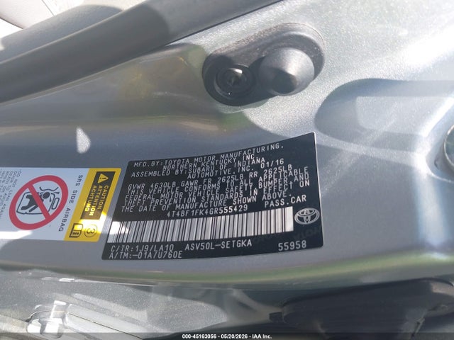 45163056 :رقم المزاد ، 4T4BF1FK4GR555429 vin ، 2016 Toyota Camry Xle مزاد بيع