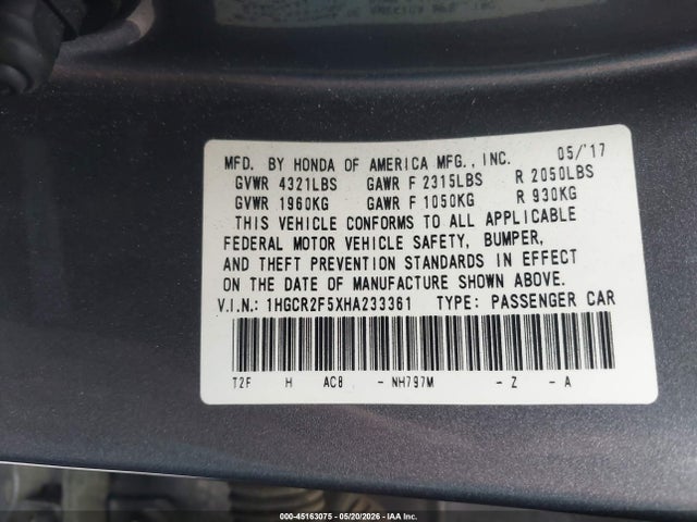 1HGCR2F5XHA233361 Honda Accord Sport