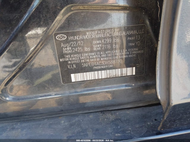 Продаж на аукціоні авто 2013 Hyundai Sonata Gls, vin: 5NPEB4AC3DH588730, номер лоту: 45163096