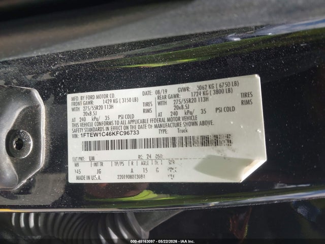 Продаж на аукціоні авто 2019 Ford F-150 Xl, vin: 1FTEW1C46KFC96733, номер лоту: 45163097