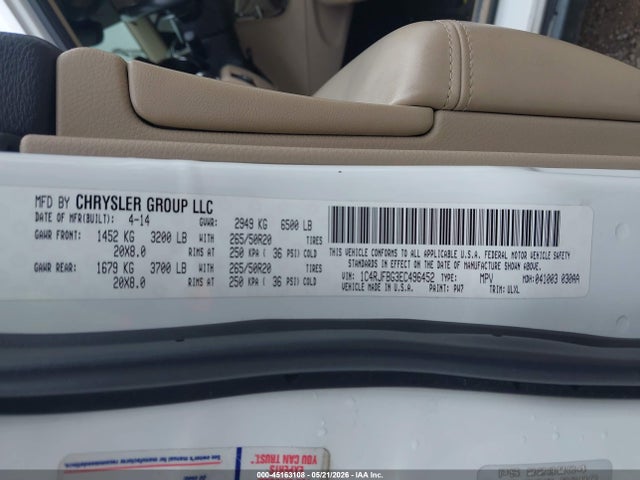 45163108 :رقم المزاد ، 1C4RJFBG3EC496452 vin ، 2014 Jeep Grand Cherokee Limited مزاد بيع