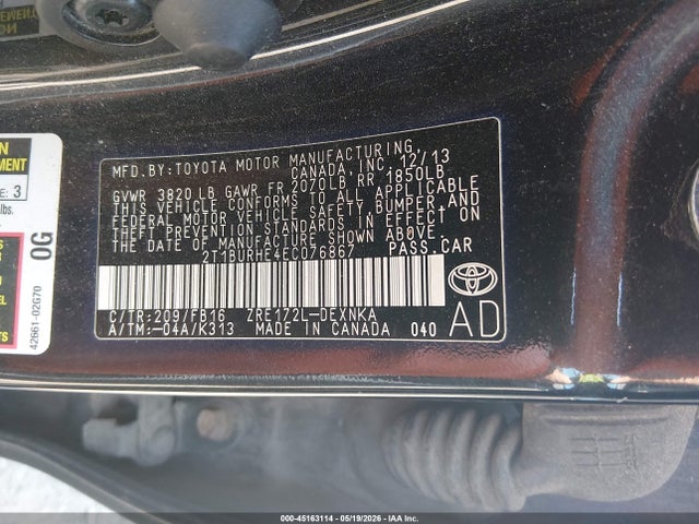 Продаж на аукціоні авто 2014 Toyota Corolla Le, vin: 2T1BURHE4EC076867, номер лоту: 45163114