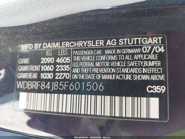 Продаж на аукціоні авто 2005 Mercedes-benz C 320 Luxury 4matic, vin: WDBRF84J85F601506, номер лоту: 45163141