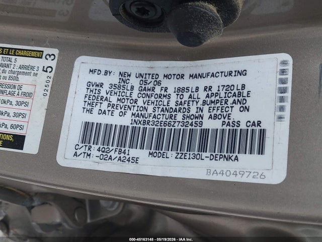 45163148 :رقم المزاد ، 1NXBR32E66Z732459 vin ، 2006 Toyota Corolla Le مزاد بيع