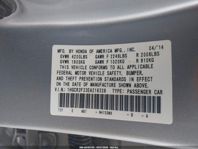 Aukcja sprzedaży 2014 Honda Accord Lx, vin: 1HGCR2F33EA218338, numer aukcji: 45163155