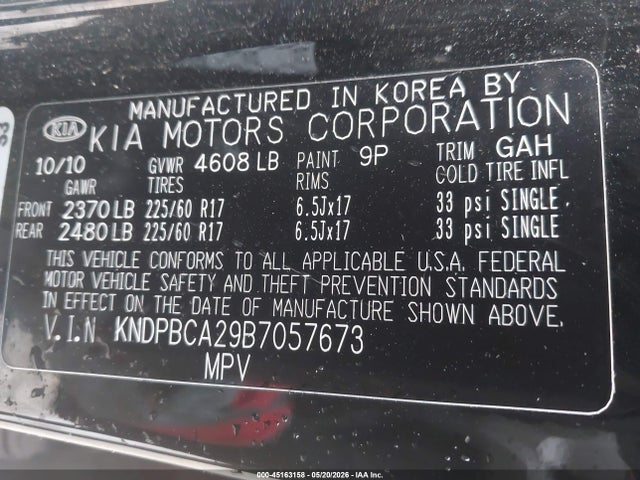 2011 Kia Sportage Lx მანქანა იყიდება აუქციონზე, vin: KNDPBCA29B7057673, აუქციონის ნომერი: 45163158