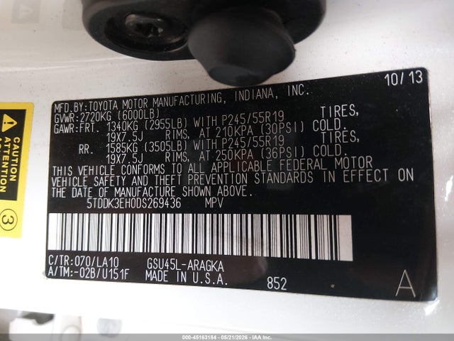 Продажа на аукционе авто 2013 Toyota Highlander Limited V6, vin: 5TDDK3EH0DS269436, номер лота: 45163184
