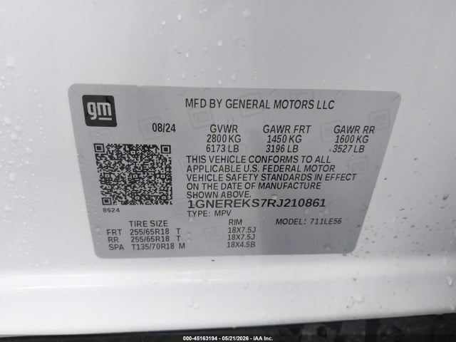 Продажа на аукционе авто 2024 Chevrolet Traverse Fwd Ls, vin: 1GNEREKS7RJ210861, номер лота: 45163194