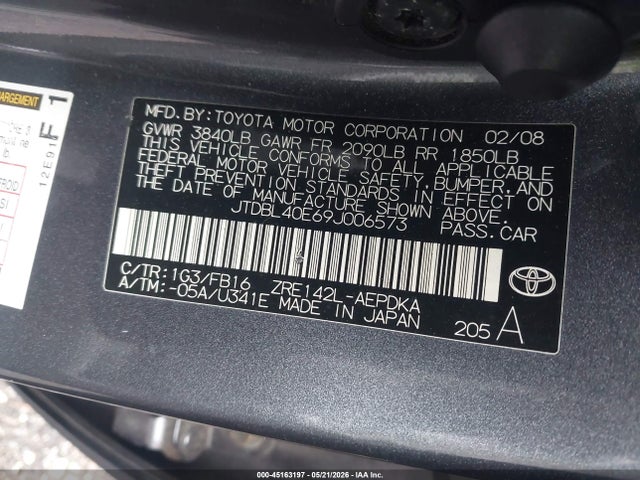 2009 Toyota Corolla Le მანქანა იყიდება აუქციონზე, vin: JTDBL40E69J006573, აუქციონის ნომერი: 45163197