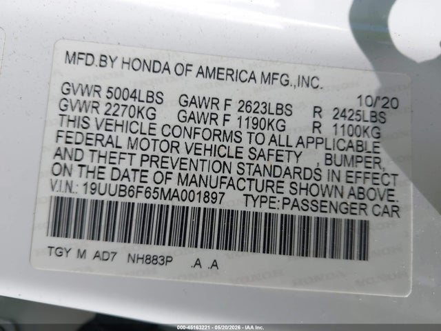 Aukcja sprzedaży 2021 Acura Tlx Advance Package, vin: 19UUB6F65MA001897, numer aukcji: 45163221
