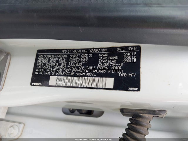 2017 Volvo Xc60 T5 მანქანა იყიდება აუქციონზე, vin: YV440MDJXH2076480, აუქციონის ნომერი: 45163233