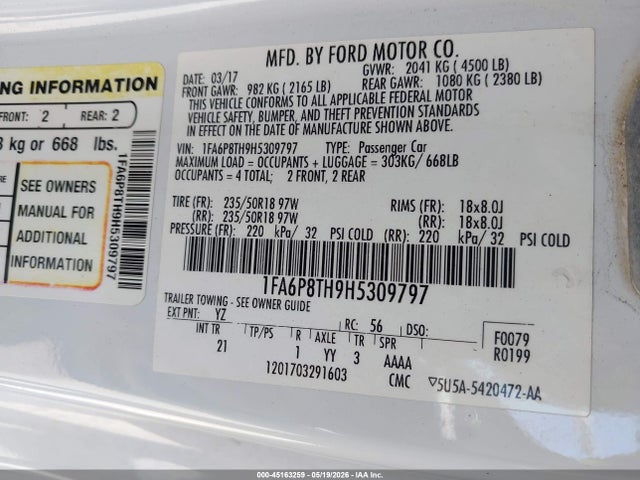 Ford Mustang Ecoboost 2017 1FA6P8TH9H5309797 Image 9