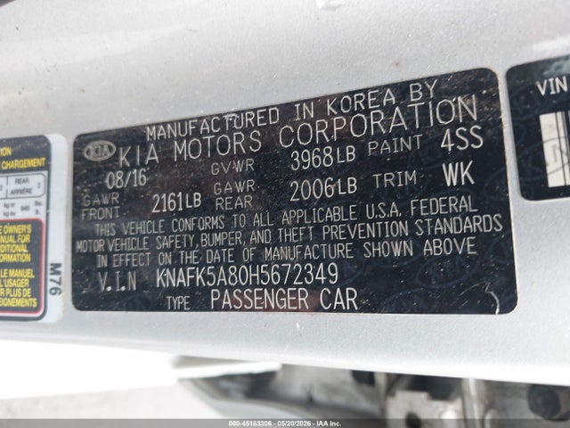 45163306 :رقم المزاد ، KNAFK5A80H5672349 vin ، 2017 Kia Forte Lx مزاد بيع