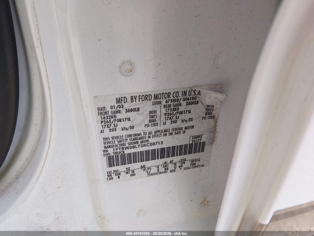 Продажа на аукционе авто 2003 Ford F-150 Lariat/xlt, vin: 1FTRW08L73KC00712, номер лота: 45163308