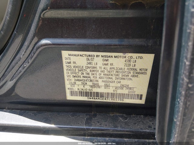Aukcja sprzedaży 2007 Nissan Maxima 3.5 Se, vin: 1N4BA41E47C865396, numer aukcji: 45163322