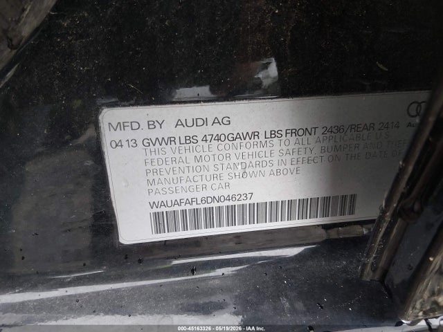 45163326 :رقم المزاد ، WAUAFAFL6DN046237 vin ، 2013 Audi A4 2.0t Premium مزاد بيع
